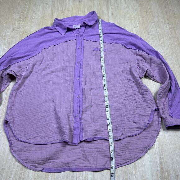 UO Out From Under Purple Gauze Button Up Long Sleeve Oversized Casual Shirt LG - Picture 15 of 16